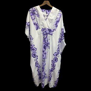 Royal Creations Vintage Hawaiian Floral Kimono MuuMuu Dress Purple & White Made